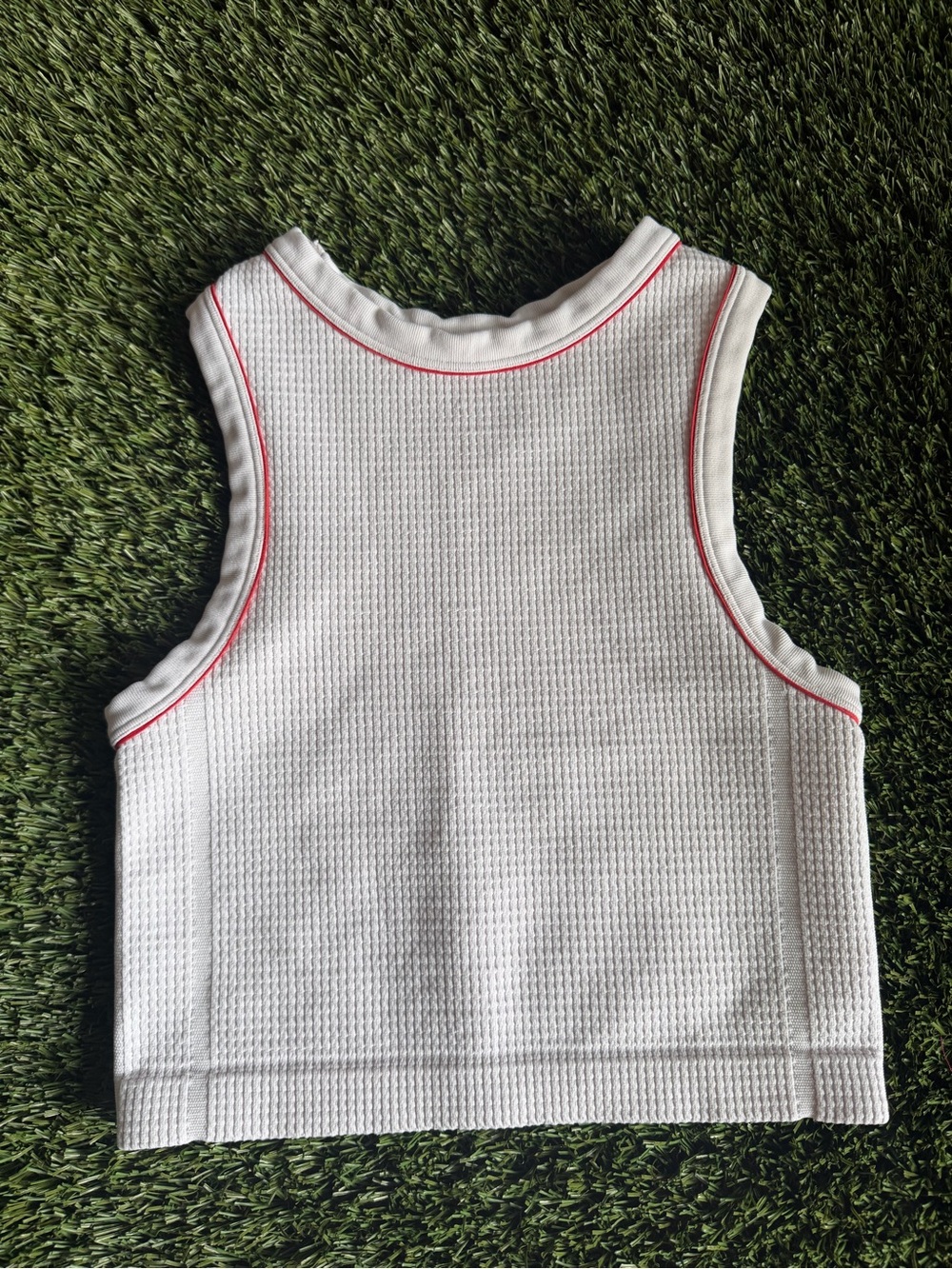 JoyLab White Waffle Knit Tank with red Trim